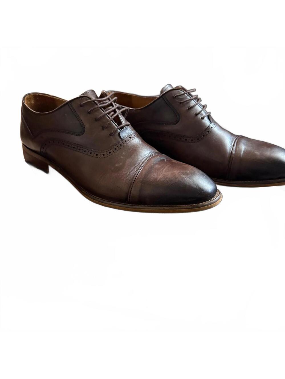 Classic Solid Vercini Leather Oxford Shoes – Brown (Style 1011) Size 45‎